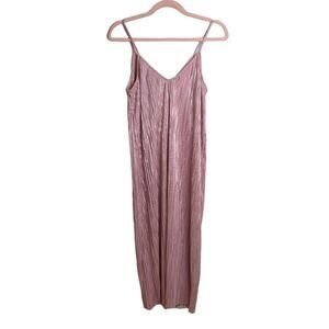 & Other Stories Pink Metallic Micro Pleated Spaghetti Strap Slip Dress